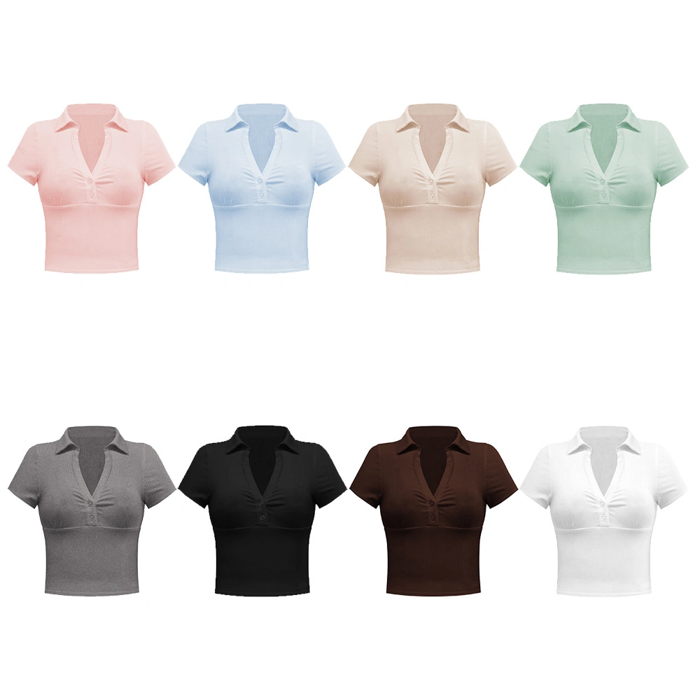 Women&prime; S Waist Tight Short-Sleeved T-Shirt Tops Vintage Casual Short Polo Shirt