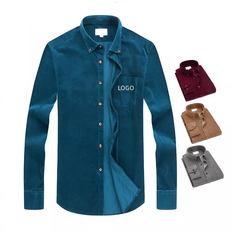 Men OEM Custom Long Sleeve Solid Color Corduroy Casual Shirts Custom Polo Shirt, Custom Shirt Button, Men Custom Dress Shirt, Custom Polyester Sublimation Shirt