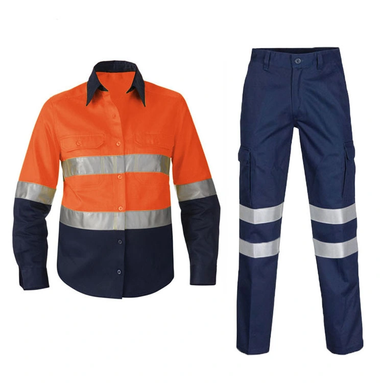 Custom Men Two Tone Long Sleeve Safety Mining Work Wear Uniform Hi Vis Reflective Work Cotton Shirt