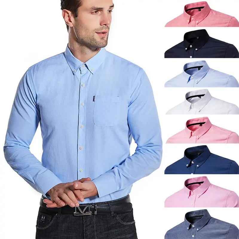 High Quality Casual Plain Solid Color Mens 100% Cotton Formal Full Sleeve Button Down Oxford Shirts