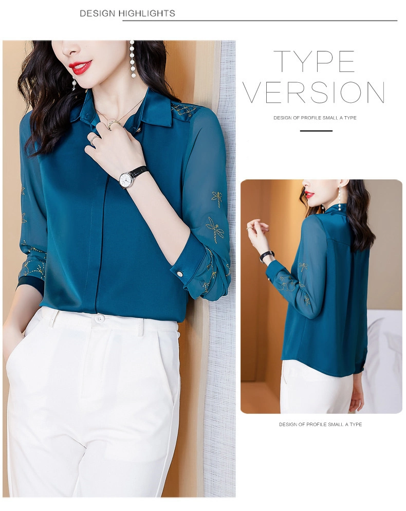 New Style High-Quality Temperament Silk Satin Women&prime;s Business Shirt