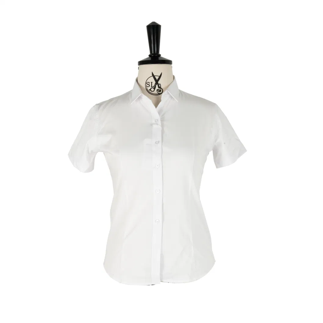 ODM/OEM Personalized Short Sleeve White Slimfit Women Elastic Cotton Shirt Business Wear Office Lady Formal Shirt