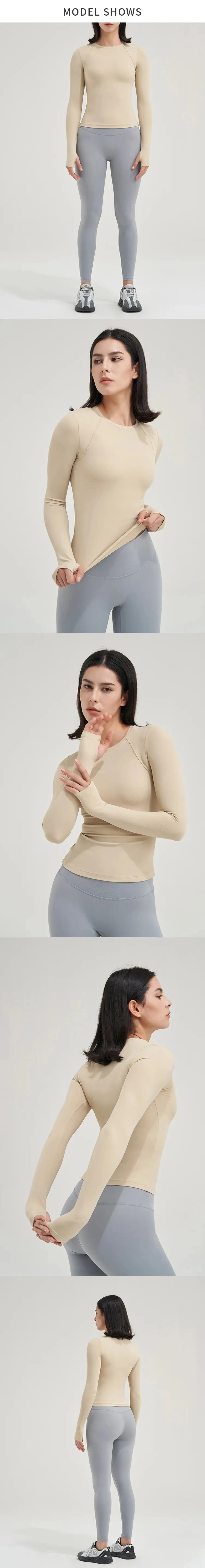 Wholesale ODM/OEM Women Long Sleeves O-Neck Tees Casual Tops Active Gym Wear Running Fitness Gym Workout Shirt with Thumb Hole