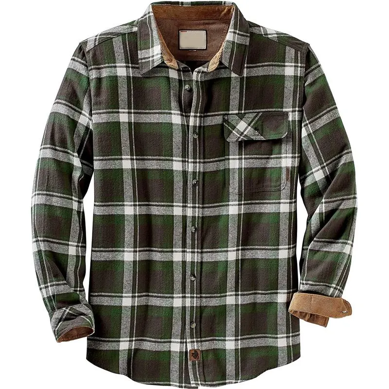 OEM Casual Oversize Long Sleeve Flannel Plaid Check Pattern Cotton Shirts for Mens
