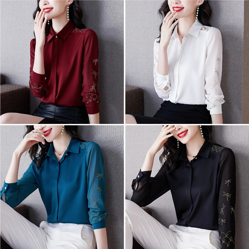 New Style High-Quality Temperament Silk Satin Women&prime;s Business Shirt
