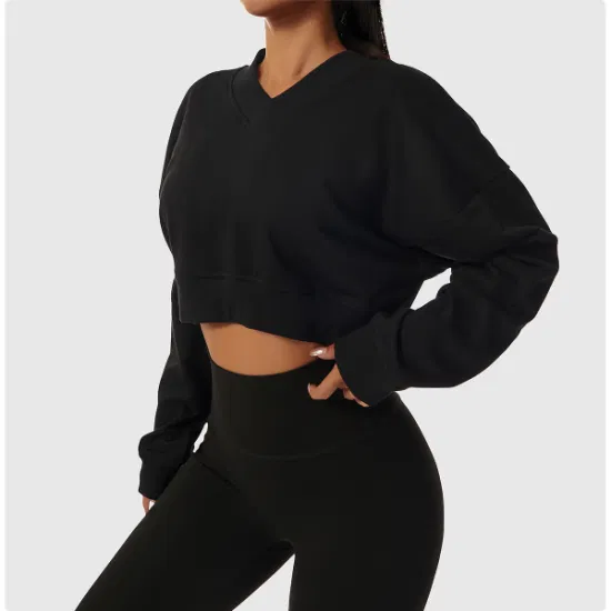Loose Fit Thick Ribbed Women Pullover Long Sleeves Sweatshirt Casual Tops Running Athletic Workout Yoga Shirts